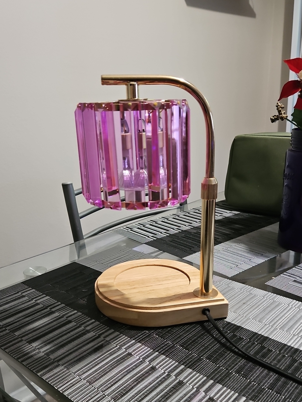 Light Purple Crystal Candle Warmer with Gold Arm